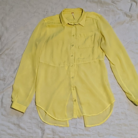 Free People Yellow Sheer Button-down Top S - Picture 2 of 3